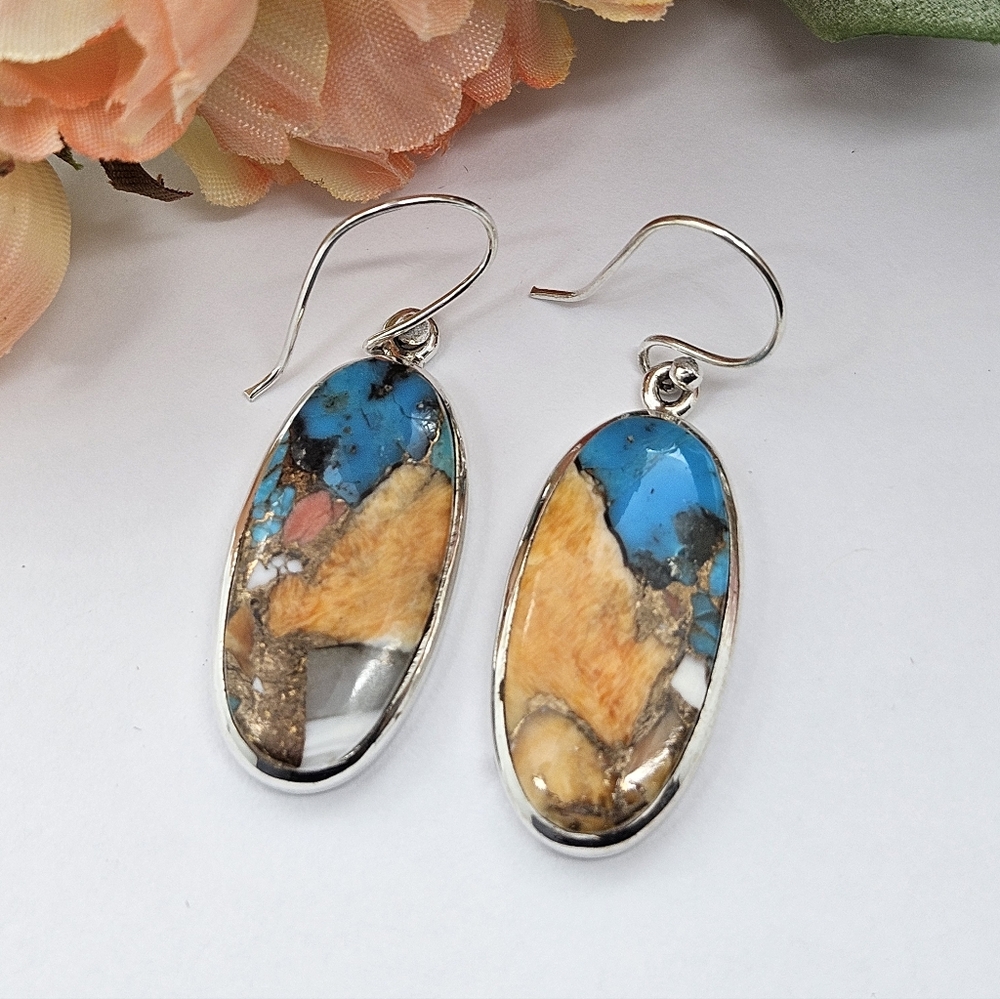 Spiny Oyster and Copper Turquoise Oval Earrings